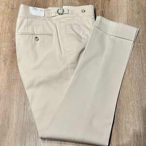 SuitSupply Sand Pleated Pants - Cotton Slim Fit 32.5W 32L Light Brown